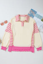 Pink Stripe Colorblock Collared French Terry Top