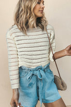 White Hollow Out Knit Round Neck Sweater
