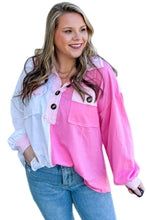 Bonbon Patchwork Pockets Half Button Plus Size Sweatshirt