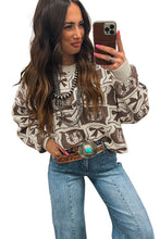 Brown Colorblock Bow Pattern Drop Sleeve Sweater