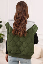 Black Quilted Drawstring Hooded Zip Up Puffer Vest