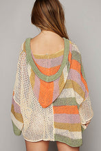 Pink Oversized Colorblock V Neck Hooded Sweater
