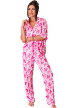 Pink Bow Knot Print Lapel Collar Short Sleeve and Pants Pajamas Set