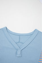 Meadow Mist Green Exposed Seam Waffle Striped Patchwork Baggy Pullover