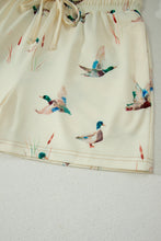 Beige Mallard Duck Print Oversized Tee Drawstring Short Set