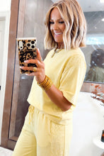Yellow Cream Lace Patchwork Half Sleeve Top Elastic Waist Pants Two Piece Set