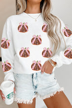 White Sequin Bow Pumpkin Patched Cotton Baggy Sweatshirt