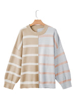 Pink Striped Colorblock Drop Shoulder Sweater