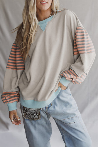 Jet Stream Colorblock Patchwork Striped Sleeve Sweatshirt