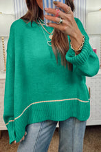 Sea Green Contrast Detail Drop Shoulder Baggy Sweater