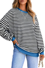 White Striped Contrast Trim Drop Shoulder Sweatshirt