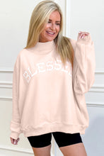 Light Pink Oversize Blessed Embroidered Mock Neck Sweatshirt