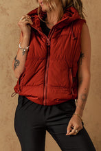 Clay Zip Up Side Pockets Hooded Puffer Vest