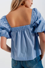 POPLIN BALLOON SLEEVE TOP IN BLUE