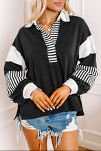 Dark Blue Striped Patchwork Collar Sweatshirt