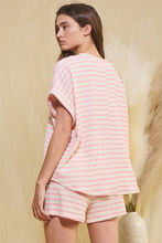 Pink Striped Print Short Sleeve Top and Pocket Shorts Set