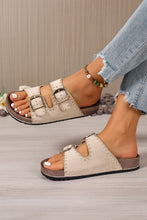 Beige Embroidered Trim Retro Buckle Faux Suede Slippers