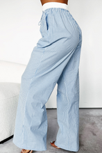 Sky Blue Stripe Drawstring Buttoned High Waist Wide Leg Pants