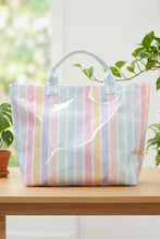 Light Blue Glossy Striped Vinyl Large Tote Bag