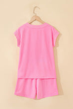 Sachet Pink V Neck Short Sleeve Top Drawstring Shorts 2pcs Set