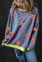 Red Stripe Glitter Halloween Pumpkin Print Oversized Graphic Sweatshirt