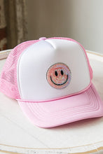 SUMMER SMILEY FACE PATCH TWO TONE TRUCKER HAT