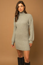 Turtle Neck Balloon Sleeve Sweater Dress