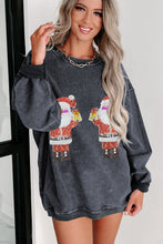 Gray Santa Claus Graphic Corded Crewneck Sweatshirt