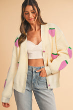 Beige Strawberry V Neck Knit Cardigan