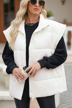 Beige Solid Zipper Stand Neck Oversized Puffer Vest