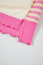 Pink Stripe Colorblock Collared French Terry Top