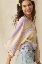 Purple Striped Rib-Knit Cropped Top