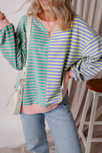 Green Stripe Colorblock Drop Shoulder Oversized Sweatshirt