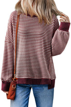 Black Stripe Ribbed Trim Drop Shoulder Long Sleeve Oversized Top