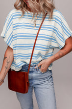 Sky Blue Stripe Boxy Fit Wide Sleeve Knit T Shirt