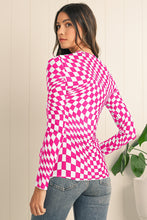 Black Checkered Pattern Mesh Long Sleeve Top