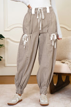 Brown Striped Pocket Knot Detail Lantern Pants