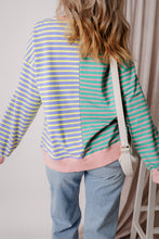 Green Stripe Colorblock Drop Shoulder Oversized Sweatshirt