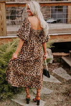 Brown Leopard Print Puff Sleeve Ricrac Maxi Dress