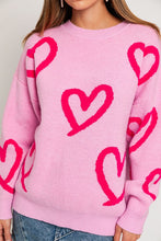 Long Sleeve Round Neck Heart Printed Sweater