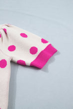 Rose Red Polka Dot Puff Short Sleeve Sweater Top
