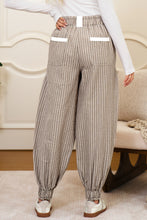 Brown Striped Pocket Knot Detail Lantern Pants