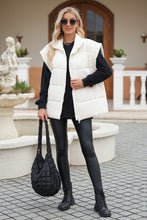 Beige Solid Zipper Stand Neck Oversized Puffer Vest