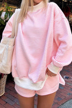 Pink Stripe Oversize Mock Neck Sweatshirt and Shorts Set