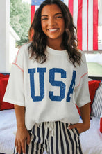 Fiery Red USA Graphic Half Sleeve Loose Ribbed Top