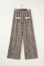 Khaki Animal Print Wide Leg Terry Knit Pants