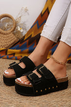 Beige Suede Buckle Decor Corky Platform Slides Shoes