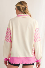 Pink Stripe Colorblock Collared French Terry Top