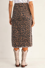 Sky Blue Leopard Frayed Split Denim Midi Skirt