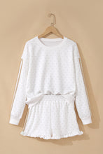 White Polka Dot Print Side Stripe Detail Casual Sweatshirt 2pcs Short Set